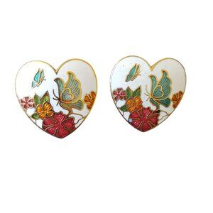 Vintage Cloisonne Heart and Butterfly Earrings